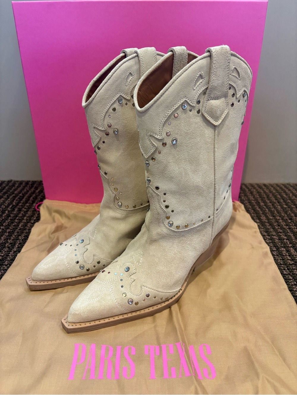 Paris Texas Janice Studded Suede Studded Western Boots Angora size 35 NIB